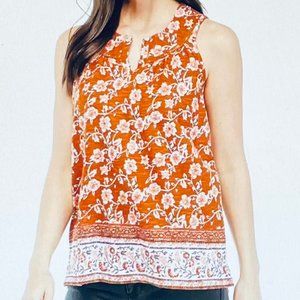 New Directions Sleeveless Split Neck Floral Top in Brown/Rust (L) New With Tag
